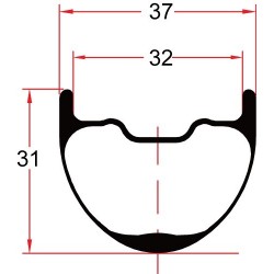 Unikt - inga externa ekerhål, hookless 37 mm breda fälgar 29" (ISO 622 mm) hjulset